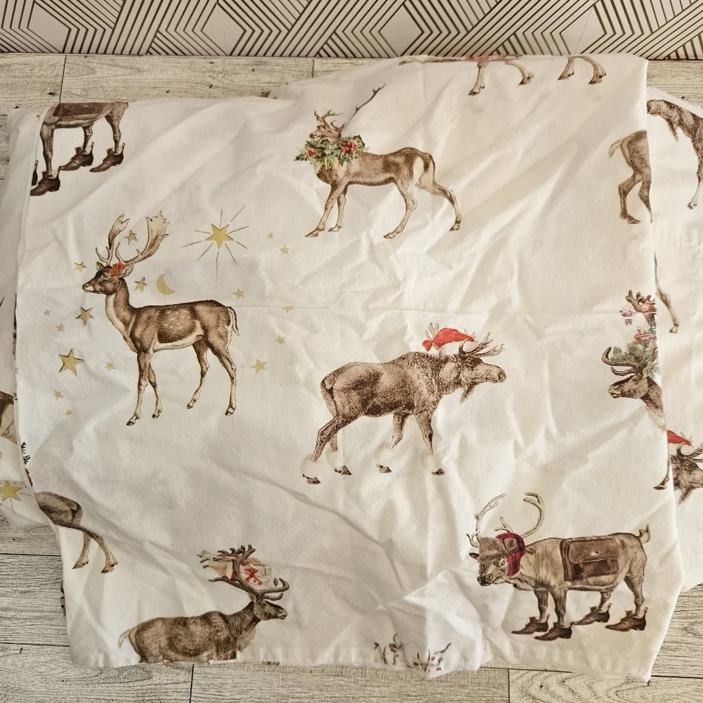 RARE Pottery Barn Silly Stag 3 Piece Queen Sheet Set *Flat Fitted 1 Pillowcase